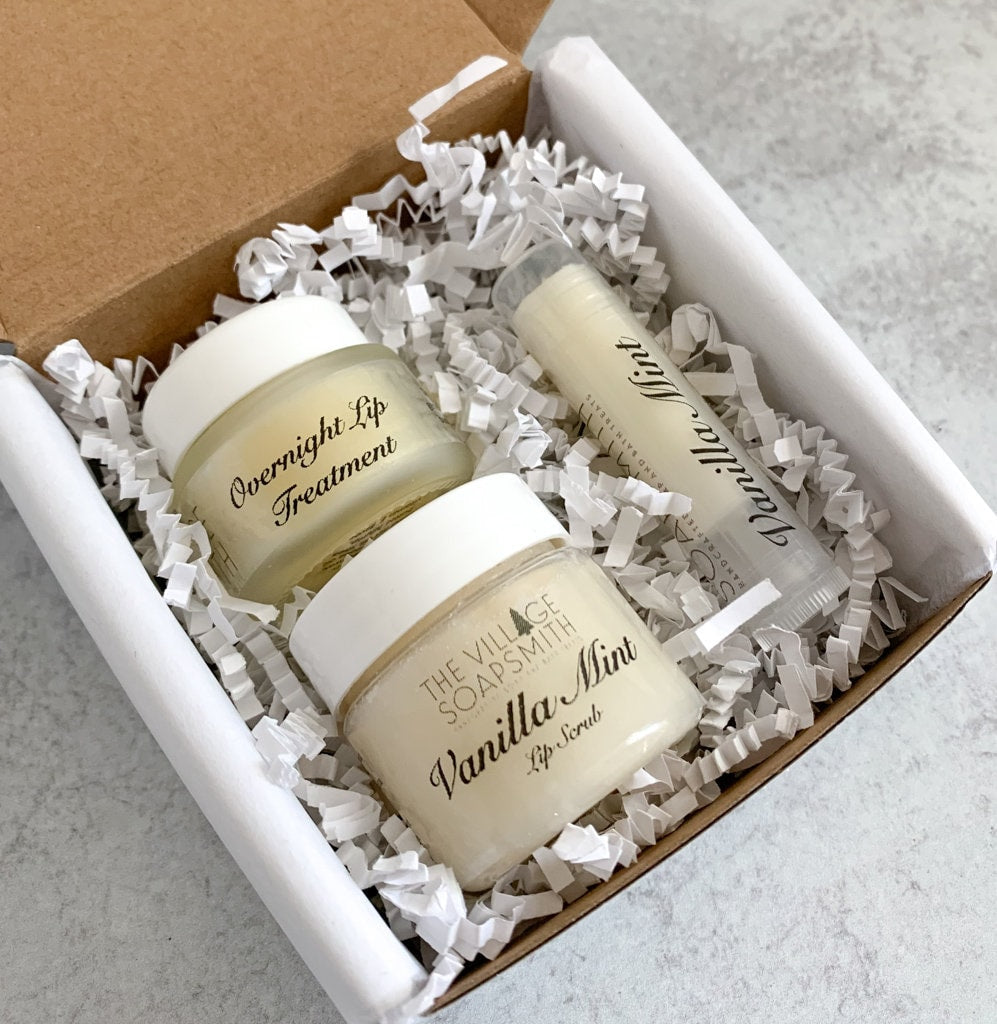Lip Care Gift Set with Lip Balm, Lip Scrub and Overnight Lip Treatment