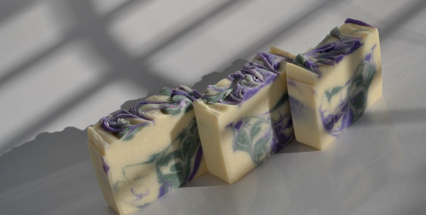 Lavender and herb handcrafted luxury soap with two butters, jojoba oil and goat milk
